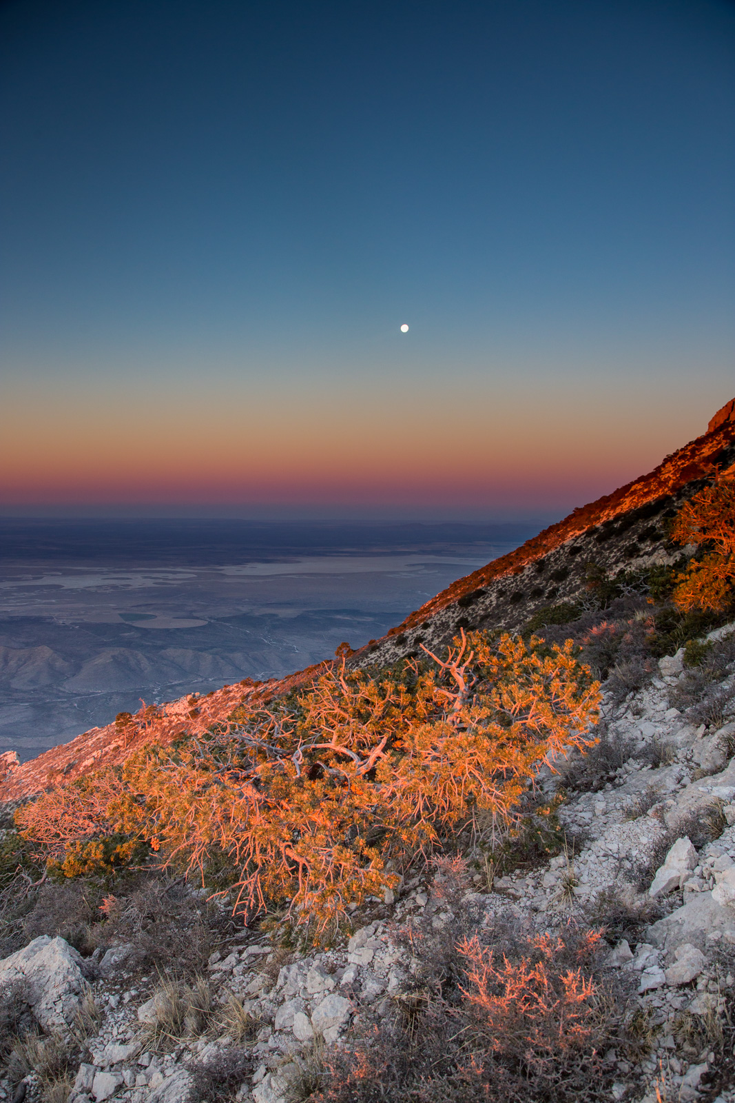 Moonset over El Paso Salt Flats